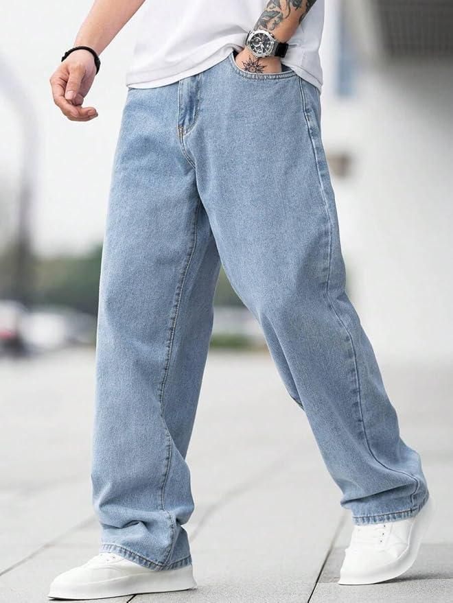 Men's Loose Fit Mid Rise Light Blue Jeans.