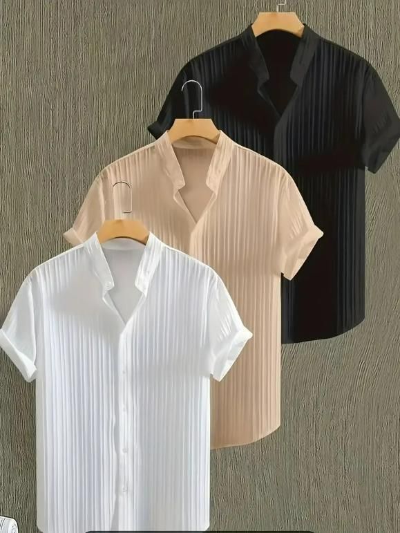 Men's Solid Retro Short Sleeves Button-Up Shirt Pack of 3.