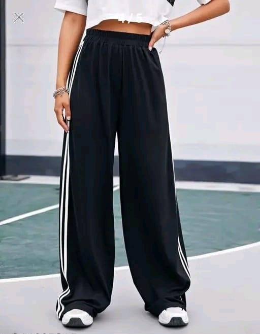 Women's Hight Waist Wide-Leg Jogger Pant Black & White Stripe.