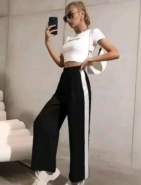 Women's Hight Waist Wide-Leg Jogger Pant Black & White Stripe.