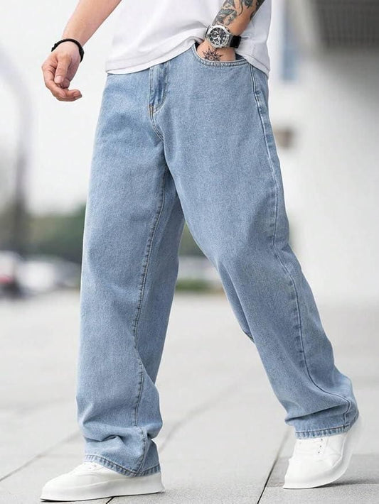 Men's Loose Fit Mid Rise Light Blue Jeans.