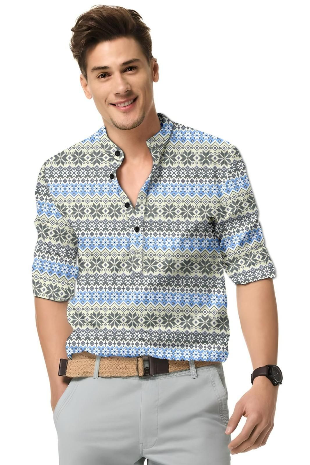 Men's Printed Spread Collar Casual Shirt Multicolor.