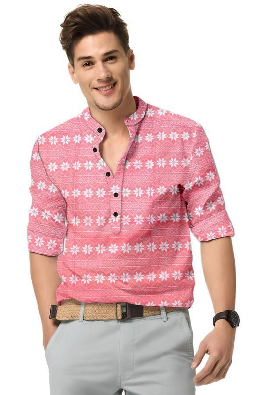Men's Printed Spread Collar Casual Shirt Pink.