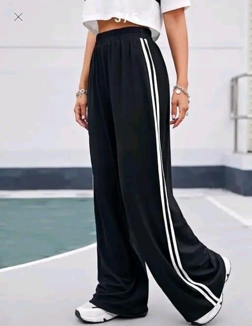 Women's Hight Waist Wide-Leg Jogger Pant Black & White Stripe.