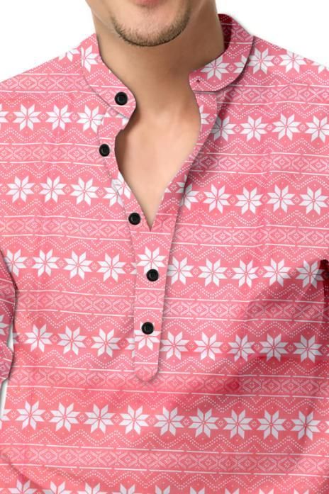 Men's Printed Spread Collar Casual Shirt Pink.