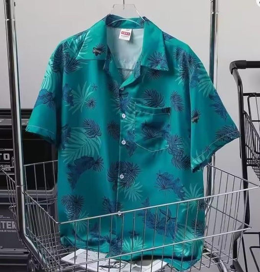 Men's Printed Casual Shirt – Aqua Blue.