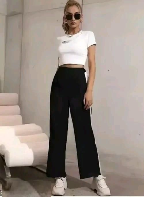 Women's Hight Waist Wide-Leg Jogger Pant Black & White Stripe.